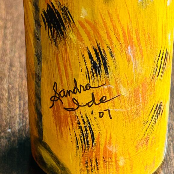 Vintage wooden rolling pen hand painted cat orange tabby kitty art decor signed - Picture 11 of 13